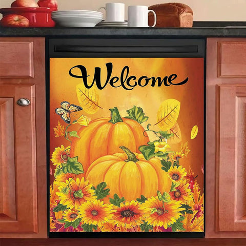 Sunflower Pumpkin Dishwasher Magnet Cover Kitchen Decoration Decals Appliances Stickers Magnetic Sticker ND