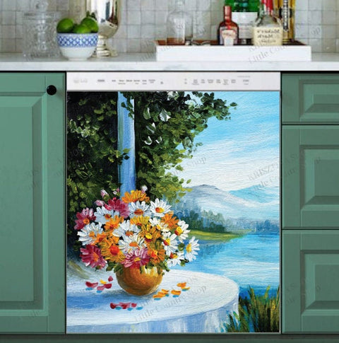 Summer Lake Cottage Porch Dishwasher Magnet Cover Kitchen Decoration Decals Appliances Stickers Magnetic Sticker ND