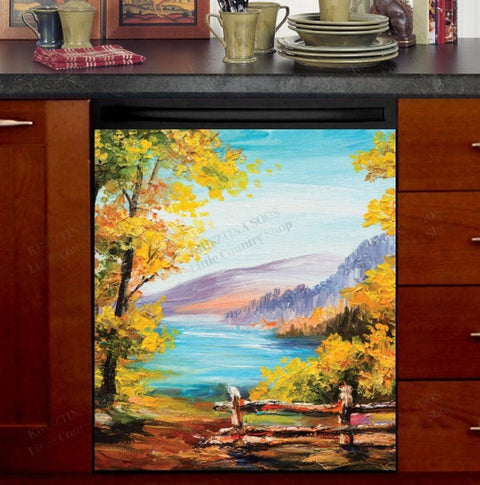 Colorful Autumn Forest Dishwasher Magnet Cover Kitchen Decoration Decals Appliances Stickers Magnetic Sticker ND