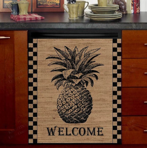 Vintage Farmhouse Burlap Pineapple Dishwasher Magnet Cover Kitchen Decoration Decals Appliances Stickers Magnetic Sticker ND