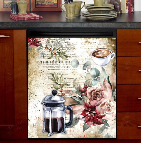 Vintage Coffee Dishwasher Magnet Cover Kitchen Decoration Decals Appliances Stickers Magnetic Sticker ND