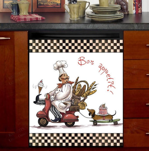 French Chef with a Dachshund Dishwasher Magnet Cover Kitchen Decoration Decals Appliances Stickers Magnetic Sticker ND