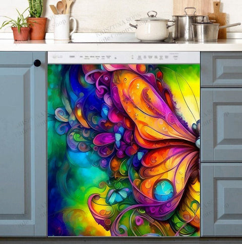 Whimsical Butterfly Dishwasher Magnet Cover Kitchen Decoration Decals Appliances Stickers Magnetic Sticker ND