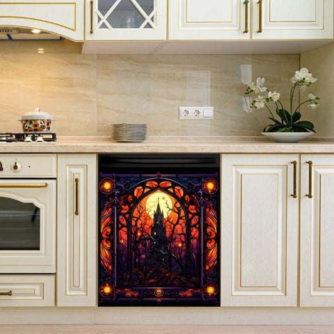 Halloween Dracula Castle Dishwasher Magnet Cover Kitchen Decoration Decals Appliances Stickers Magnetic Sticker ND