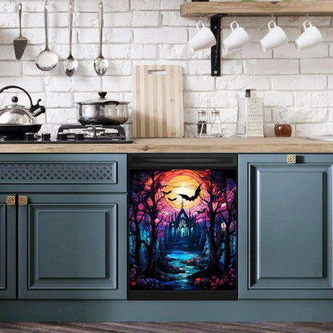Halloween Haunted Church Dishwasher Magnet Cover Kitchen Decoration Decals Appliances Stickers Magnetic Sticker ND