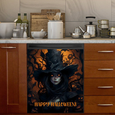 Beautiful Halloween Witch Dishwasher Magnet Cover Kitchen Decoration Decals Appliances Stickers Magnetic Sticker ND