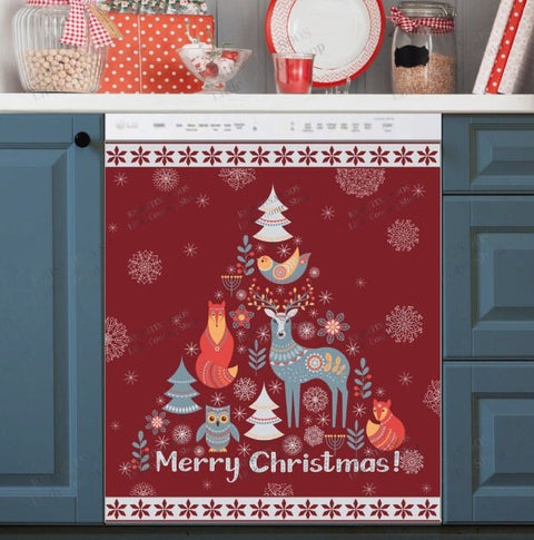 Christmas Scandinavian Folk Art Dishwasher Magnet Cover Kitchen Decoration Decals Appliances Stickers Magnetic Sticker ND