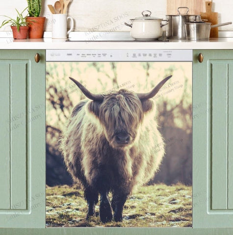 Scottish Highland Cow Dishwasher Magnet Cover Kitchen Decoration Decals Appliances Stickers Magnetic Sticker ND