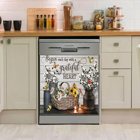 Begin Each Day With A Grateful Heart Dishwasher Cover Kitchen Decor Home Decoration HT