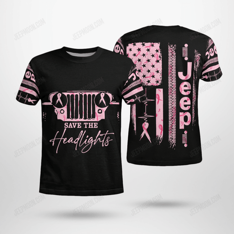 Women Shirt Pink Jeep Save the Headlights Ribbon Shirt, Breast Cancer Awareness Shirt, Flower Pink Ribbon Shirt