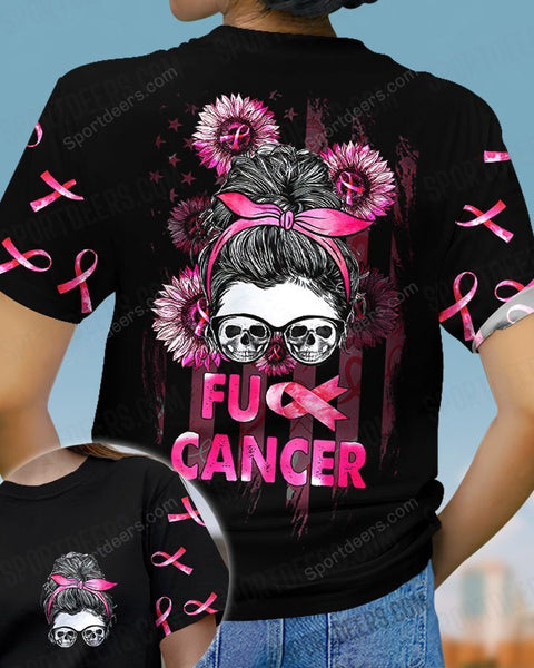 Skull dont Scare Breast cancer black shirt 3D Breast cancer sunflower skull gift idea shirt