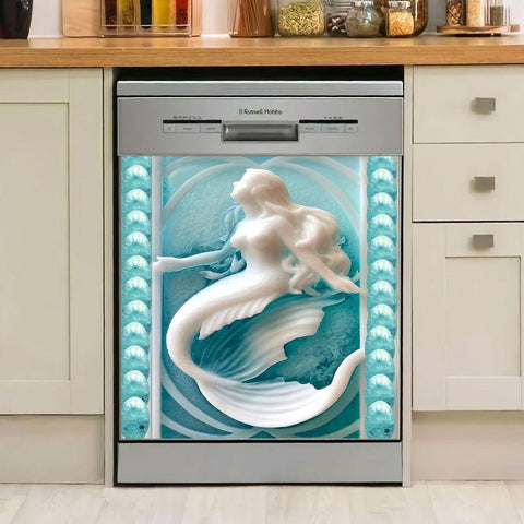 White Mermaid Blue Ocean Dishwasher Cover, Gift for Mom, Mothers Day Gift