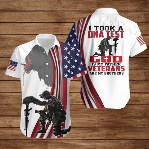 GOD IS MY FATHER VETERANS ARE MY BROTHERS Hawaii Shirt Gift for Veteran Day US Veteran Hawaiian Shirt