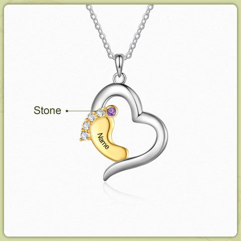 Personalized Silver Heart Mothers Day Necklace With Birthstones Mom Jewelry Gift For Her, Mom, Grandma, Wife HT