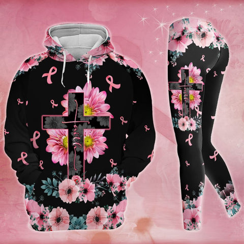 Breast Cancer Awareness Faith Cross Hoodie Leggings Set Survivor Gifts For Women Clothing Clothes Outfits HT
