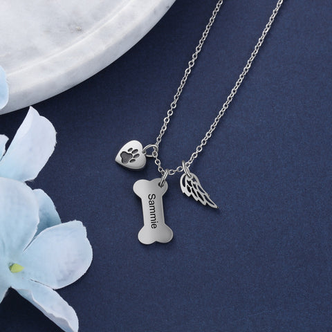Personalized Dog Bone Pet Paw Mothers Day Necklace Mom Jewelry Gift For Mom Grandma Wife HT