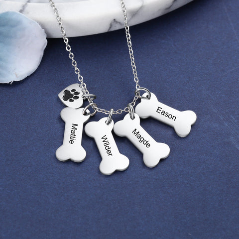 Personalized Dog Bone Pet Paw Mothers Day Necklace Mom Jewelry Gift For Mom Grandma Wife HT