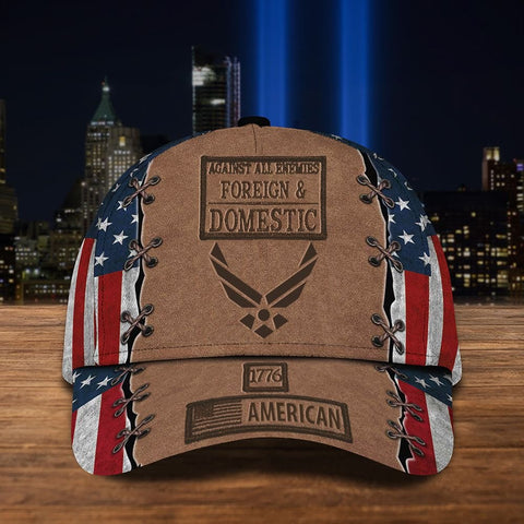 Air Force Ball Cap 1776 American Against All Enemies Foreign Domestic Air Force Retirement Gift HN