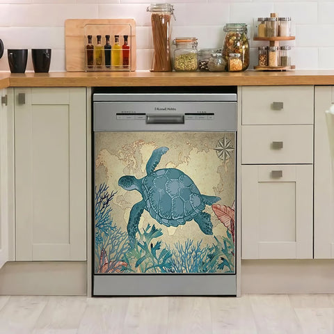Sea Turtle Kitchen Dishwasher Cover Ocean Decor Art Housewarming Gifts Home Decorations HT