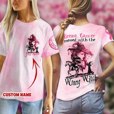 Halloween Breast Cancer Witch Horse lover pumpkin Breast cancer messed Shirt 3D Custom TTM
