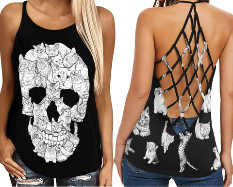 Skull Cat Criss-cross Tank top HA