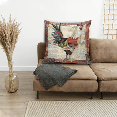 The Good Life Colorful Rooster Farm Pillow Chicken Paper Pattern Chicken Lovers Gift HN