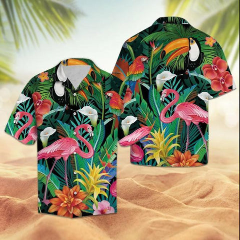 TROPICAL BIRD FLAMINGO HAWAII SHIRT
