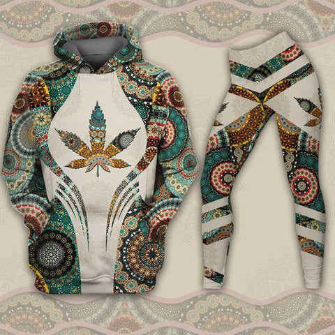 Weed Mandala Hoodie Leggings Set For Women Cannabis Marijuana 420 Weed Shirt Clothing Gifts HT