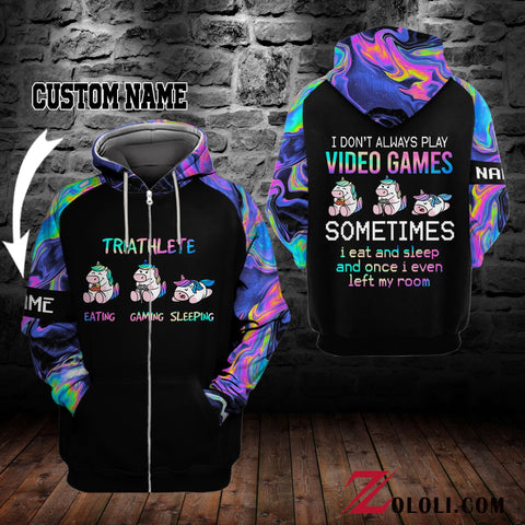Unicorn Eating Gaming Sleeping Hoodie 3D custom TXX