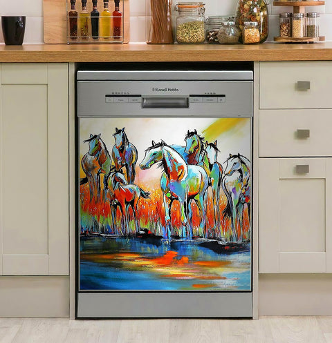 Horse Girl Colorful Horses Art Painting Decor Kitchen Dishwasher Cover