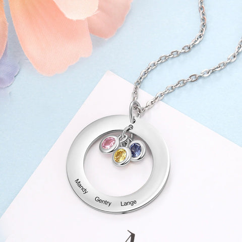 Personalized Circle Mothers Day Necklace With Birthstones Mom Jewelry Gift For Mom Grandma Wife HT