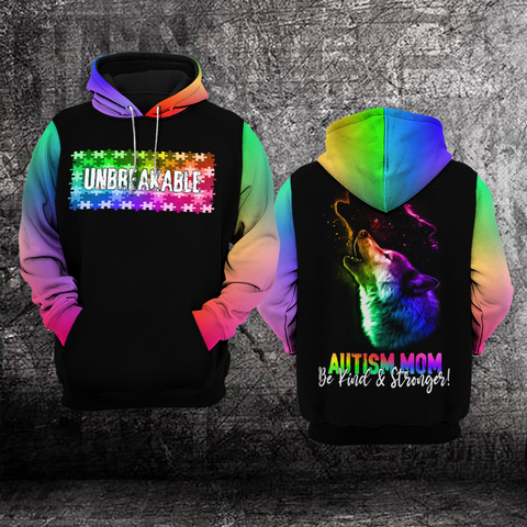 Unbreakable Autism Mom Wolf Unisex Hoodie For Men Women Autism Awareness Shirts Clothing Gifts HT