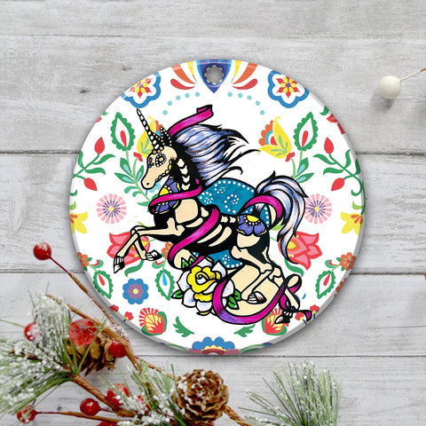 Unicorn Ornament Day of the Dead Dia de los Muertos Art Print Animal Ornament HN