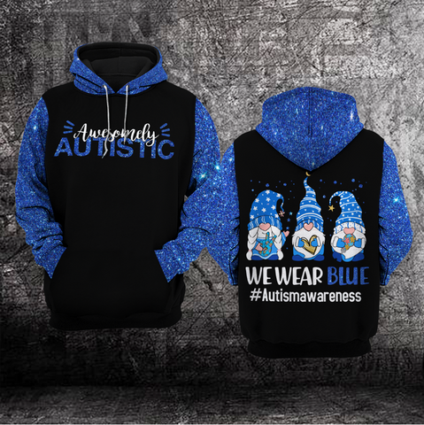 Awesomely Autistic Autism Unisex Hoodie For Men Women Gnome Autism Awareness Shirts Clothing Gifts HT