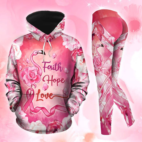 Breast Cancer Awareness Flamingo Hoodie Leggings Set Survivor Gifts For Women Clothing Clothes Outfits HT