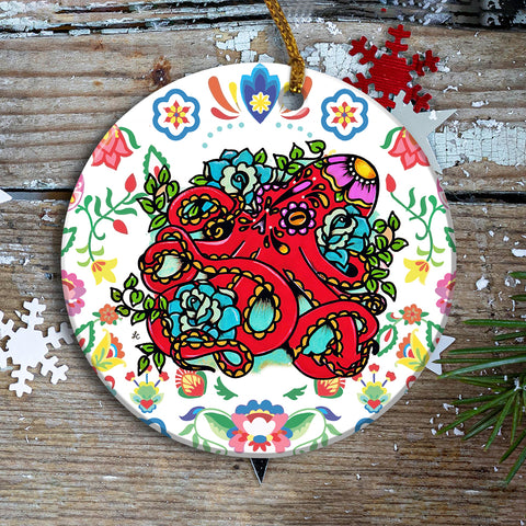 Octopus Ornament Day of the Dead Dia de los Muertos Art Print Animal Ornament HN