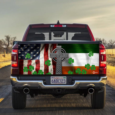 Irish American Celtic Cross Shamrock Truck Tailgate Decal St Patrick's Day Decorations HT