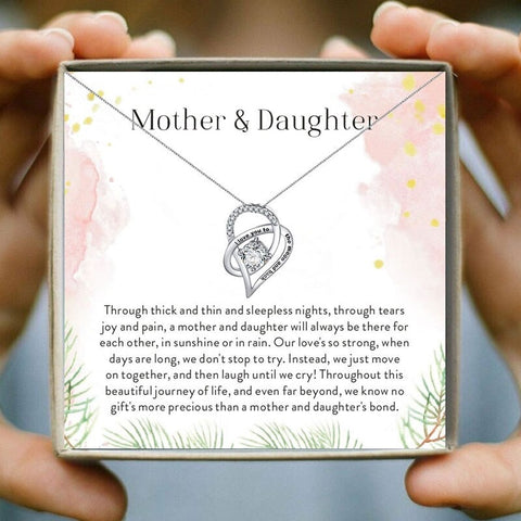 Mother & Daughter Heart Mothers Day Necklace Mom Jewelry Gift Card For Her, Mom, Grandma, Wife HT