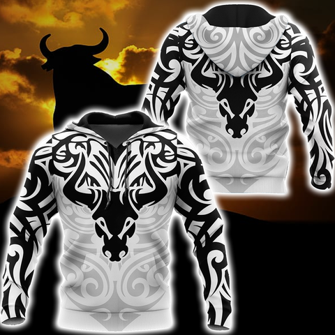 Men Tattoo Hoodie White Premium Tribal Tattoo Bulls 3D Printed Unisex Shirts