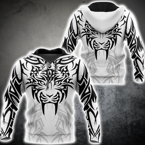 Men Tattoo Hoodie White Premium Tribal Tattoo Tiger 3D Printed Unisex Shirts