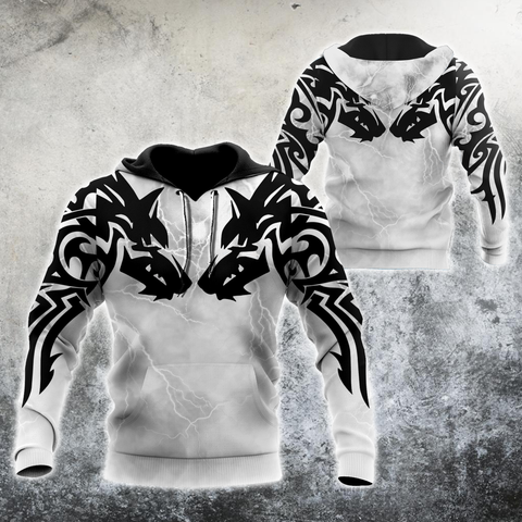 Men Tattoo Hoodie White Premium Tribal Tattoo Fenrir Wolf 3D Printed Unisex Shirts
