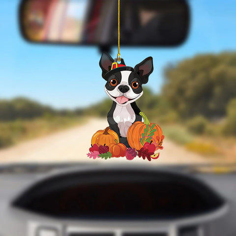 Boston Terrier Thanksgiving Ornament, Fall Pumpkin Farmhouse Autumn Decor, Dog Lovers Gift, Dog Happy Thanksgiving Ornament Gift HT