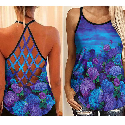 Flower Midnight Criss Cross Tank Top For Women HT