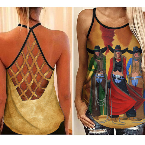 Three Cowgirls Criss Cross Tank Top For Women HT