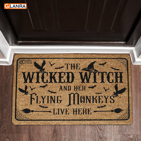 The Wicked Witch And Her Flying Monkeys Live Here Doormat Halloween Decorations Home Decor Mat HT