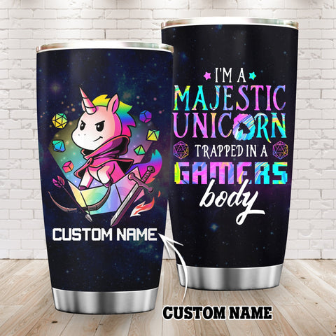 D&D unicorn trapped in a gamer's body Tumbler Custom, Tumbler for Unicorn Lover, Customized Tumbler for Gamer, Gamer Cup TTM