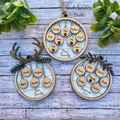 Family Christmas Ornament - Personalized Family and Pet Ornament HT