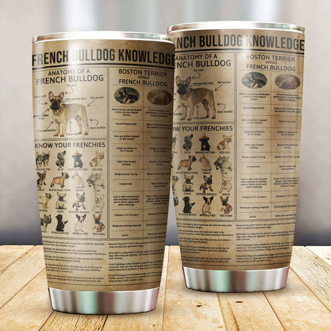 French Bulldog Knowledge Tumbler, French Bulldog Gift Idea Bottle for French Dog Lovers, Bulldog Knowledge Bottle Ideas,  Tumbler for Dog Lovers