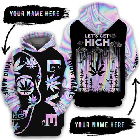 Personalized Let's Get High Unisex Hoodie For Men Women Cannabis Marijuana 420 Weed Shirt Clothing Gifts HT