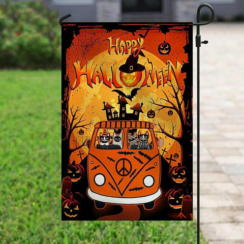 Hippie Cat Double Sided Halloween Garden Flag For Outdoor Yard Decoration Home Decor ND